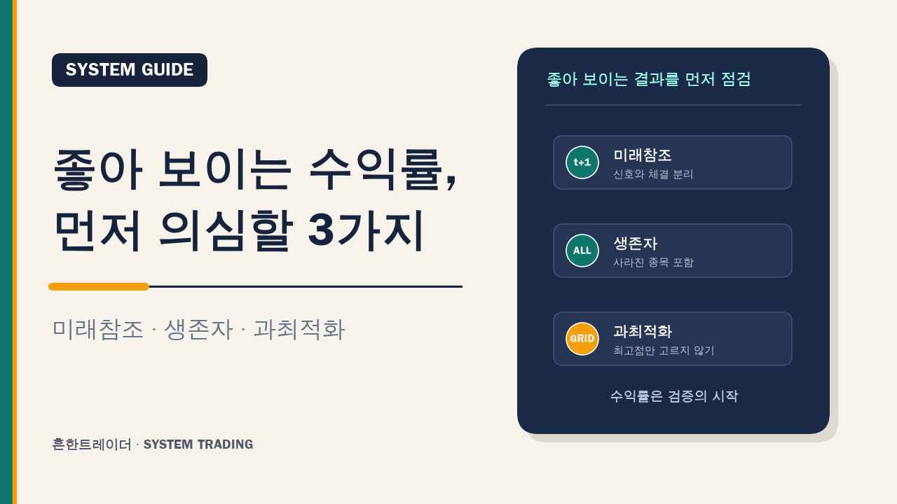 백테스트 결과를 믿기 전 확인할 3가지: 미래참조·생존자 편향·과최적화 대표 이미지