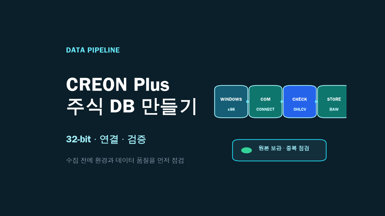 CREON Plus로 주식 DB 만들기: 32비트 환경·연결·검증 체크리스트 대표 이미지